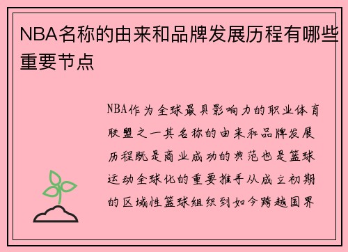 NBA名称的由来和品牌发展历程有哪些重要节点
